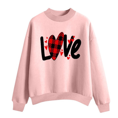 Sudadera holgada informal de San Valentín para mujer, con estampado de corazón y letras de amor, cuello redondo y manga larga