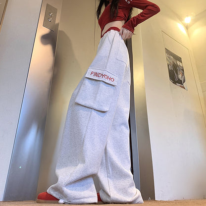 Women Fashion Casual Pockets Drawstring Wide Leg Pants
