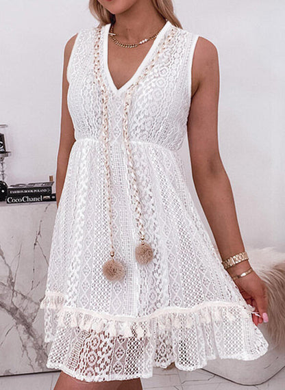 Vestido informal de encaje liso sin mangas para mujer