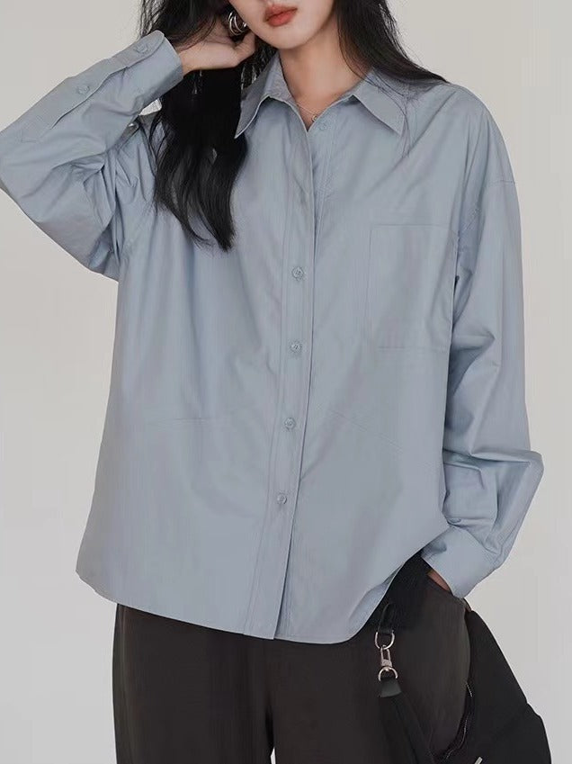 Women Casual Solid Color Cotton Long Sleeve Shirt Blouses