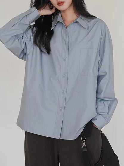 Women Casual Solid Color Cotton Long Sleeve Shirt Blouses