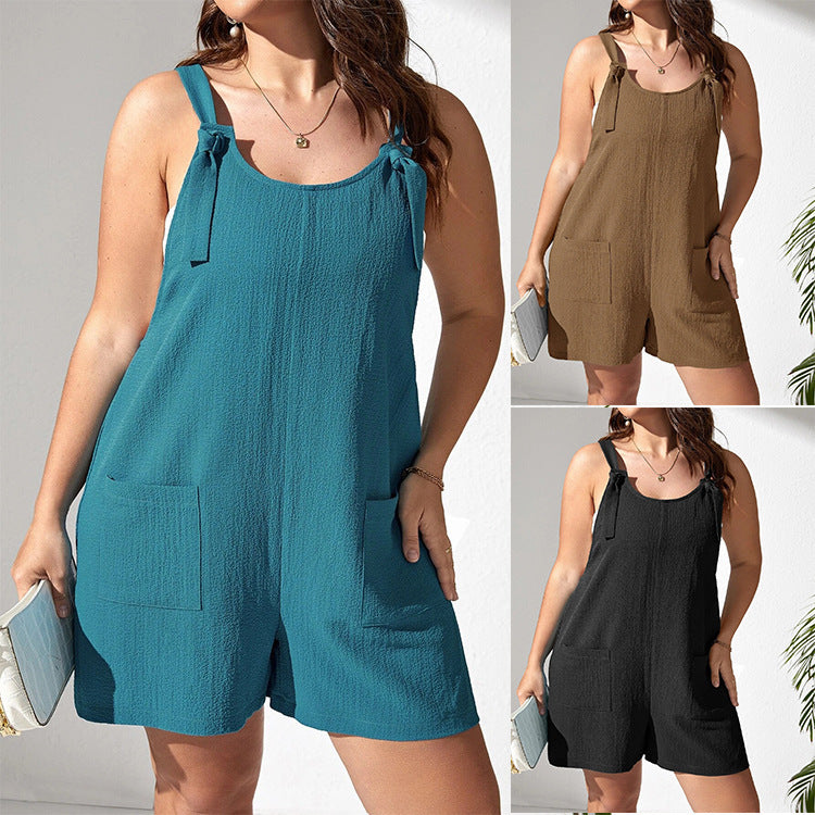 Women Fashion Casual Solid Color Plus Size Rompers