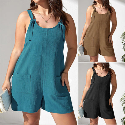 Women Fashion Casual Solid Color Plus Size Rompers