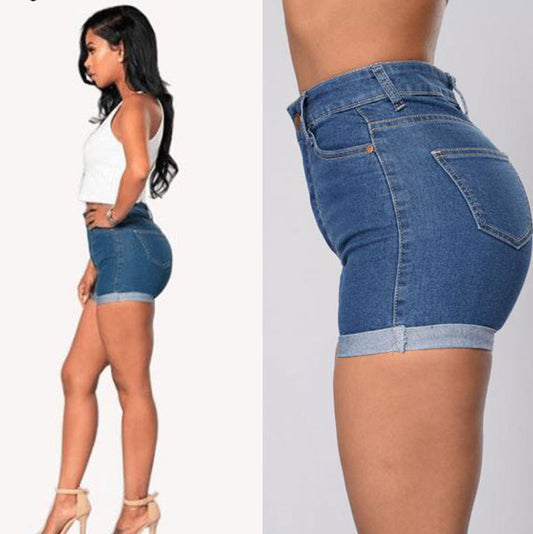 Pantalones cortos vaqueros de cintura alta informales de moda para mujer