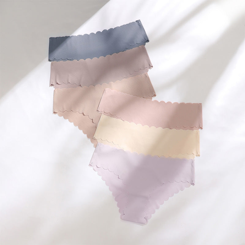 Women Casual Basic Mid-waist Breathable Ruffled Irregular Hem Panty