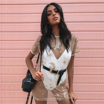 Vestido playero informal de verano transparente de malla atrevida y sexy para mujer