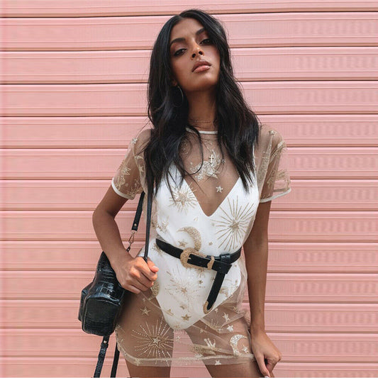 Vestido playero informal de verano transparente de malla atrevida y sexy para mujer