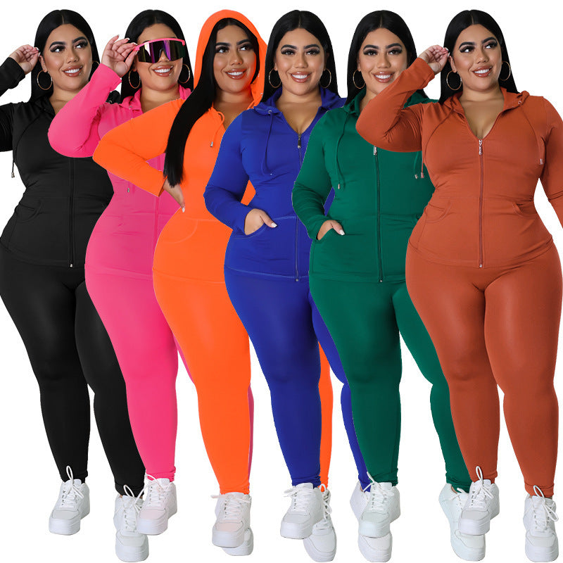 Conjunto de dos piezas formado por sudadera y pantalón ajustado, manga larga, color liso, informal, a la moda para mujer