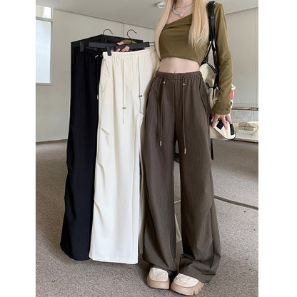 Women Fashion Casual Elastic Waist Drawstring Loose Pants