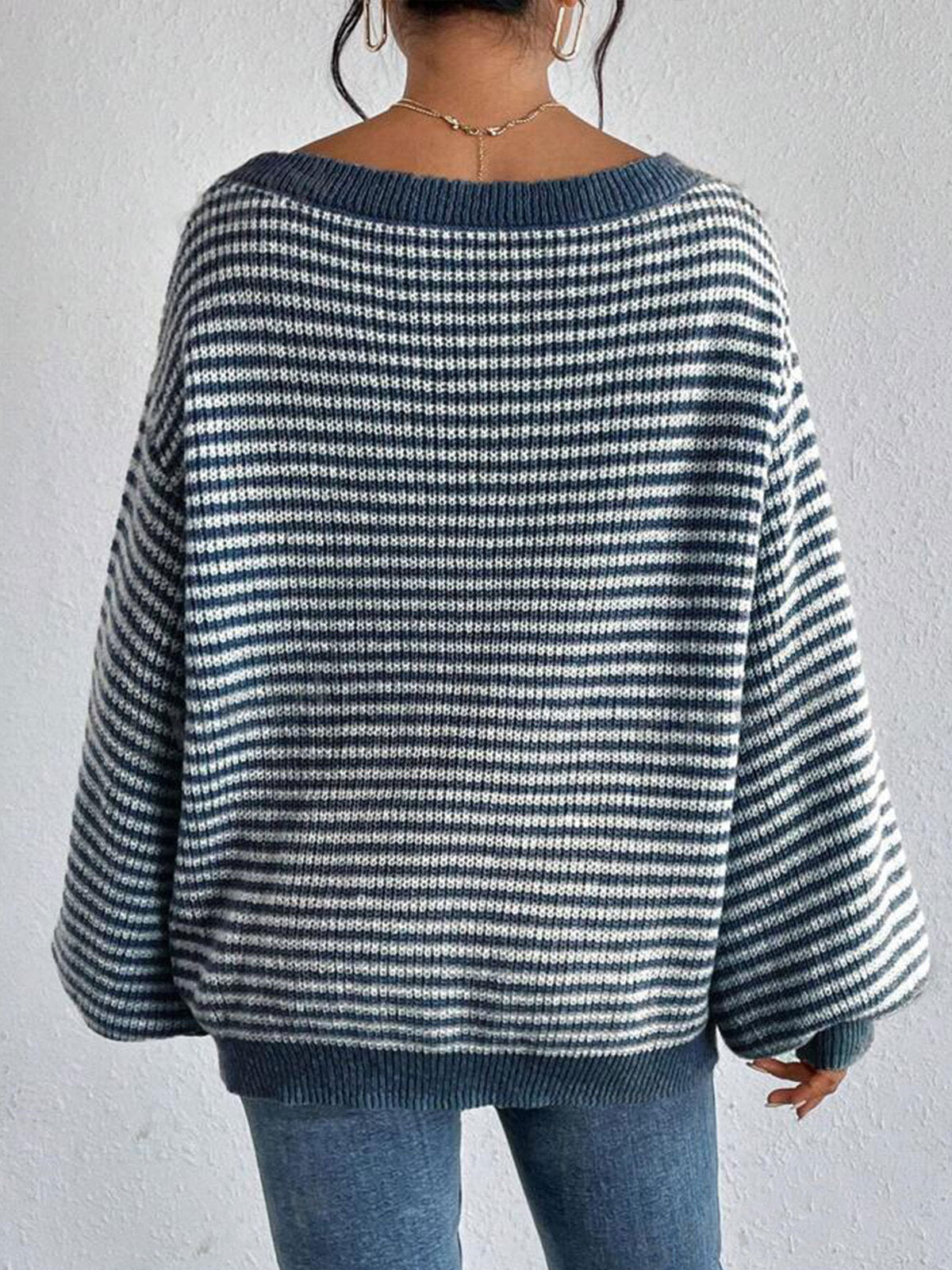 Autumn And Winter Women Casual Stripe Loose Knitted Sweater