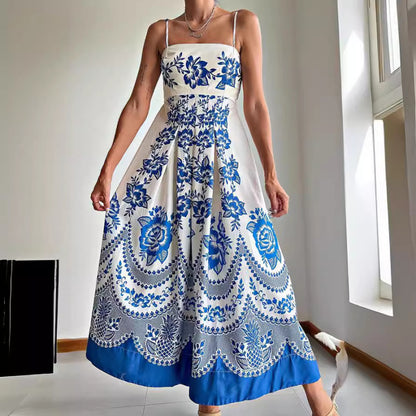 Bohemian Women Casual Print Strap Maxi Dress