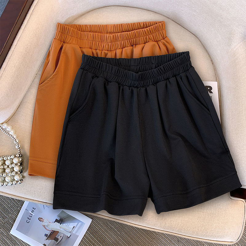 Summer Women Solid Color Casual Plus Size High Waist Shorts