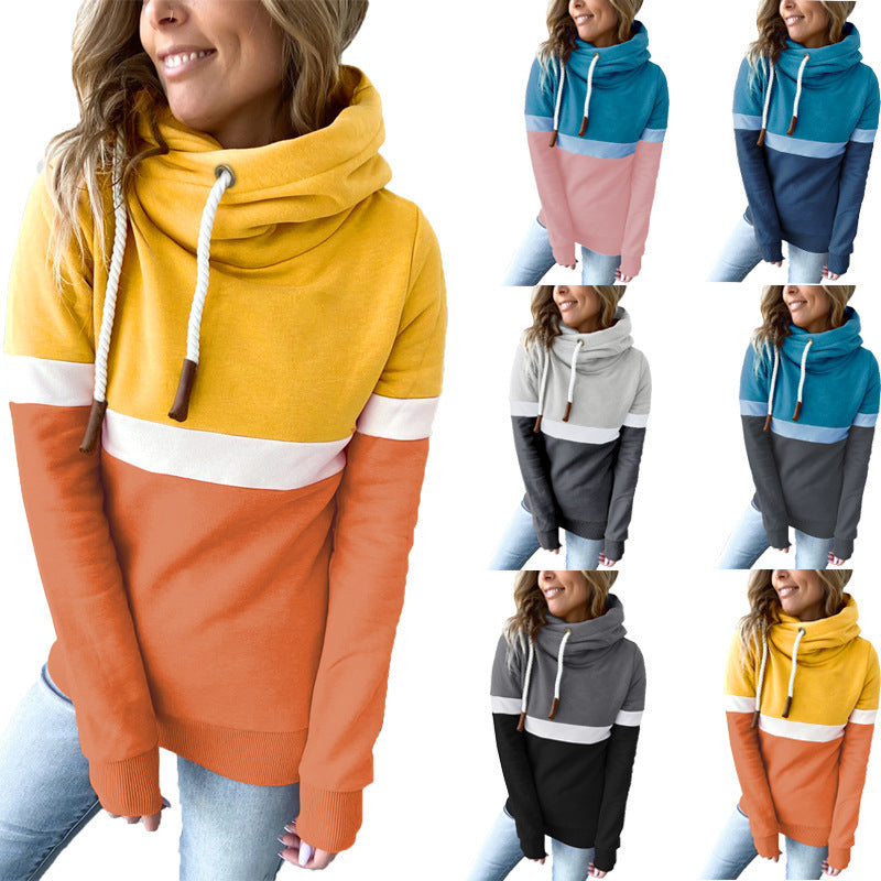 Sudadera con capucha informal de manga larga con contraste de color para mujer, otoño e invierno