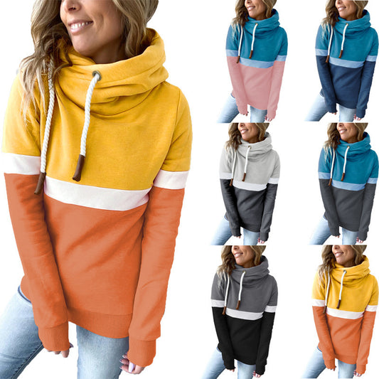 Sudadera con capucha informal de manga larga con contraste de color para mujer, otoño e invierno