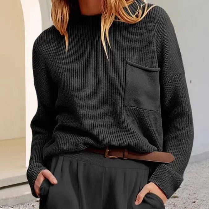 Suéter de manga larga con cuello semialto, informal, holgado, de moda de otoño e invierno