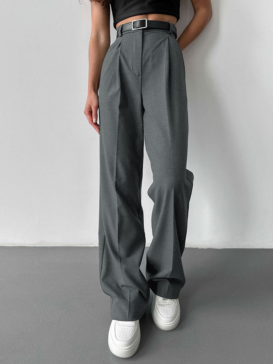 Women Casual Solid Color Loose Straight-Leg Pants