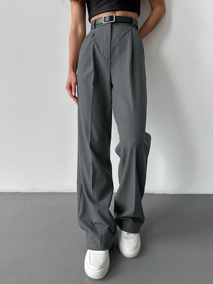 Women Casual Solid Color Loose Straight-Leg Pants