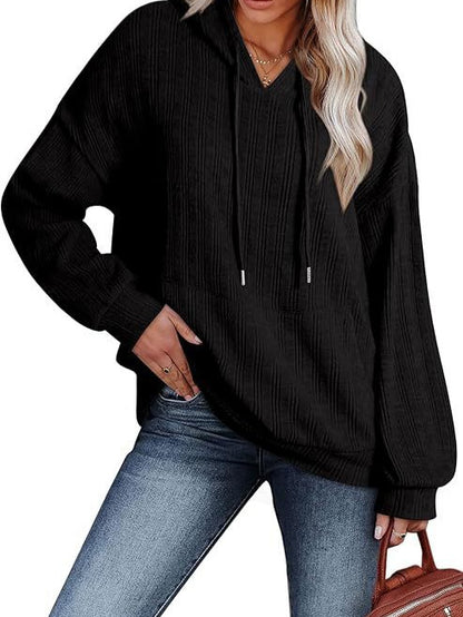 Sudadera con capucha de manga larga holgada con bolsillo y punto acanalado para mujer, informal, para otoño e invierno
