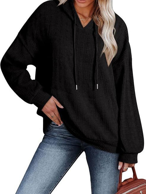 Sudadera con capucha de manga larga holgada con bolsillo y punto acanalado para mujer, informal, para otoño e invierno