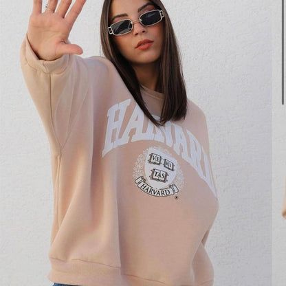 Sudadera de manga larga con cuello redondo y estampado de letras y nombre de ciudad para mujer, informal, de invierno