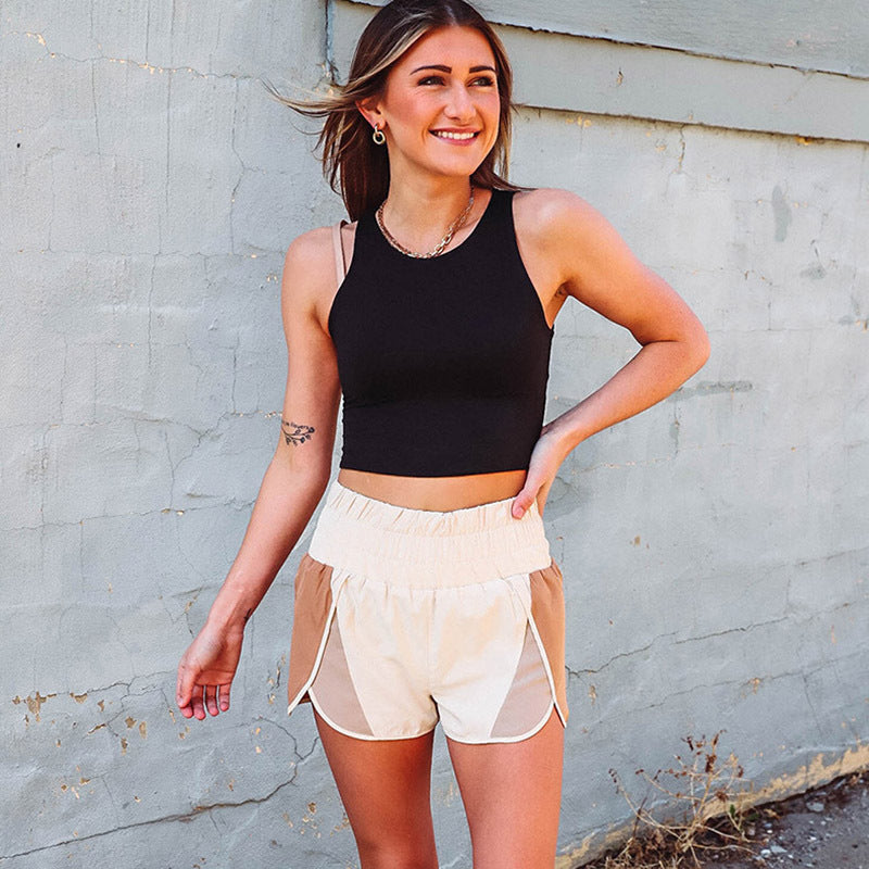Women Casual Sports Color Matching Side Slit High Waist Shorts