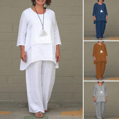 Conjunto de dos piezas para mujer, informal, de manga larga irregular, con pantalones anchos y talla grande