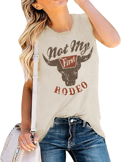 Western Summer Women Casual Hat Niutou Printed Round Sleeveless Vest