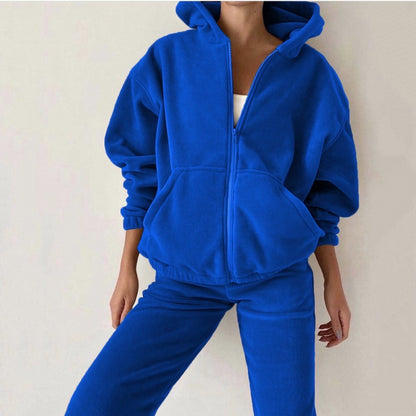 Women Tracksuit Casual 2 Pieces Set Zipper Hooded Sweatshirt And Long Pants Suit