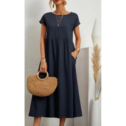 Vestido holgado informal de verano para mujer, color liso, sin mangas y con bolsillos