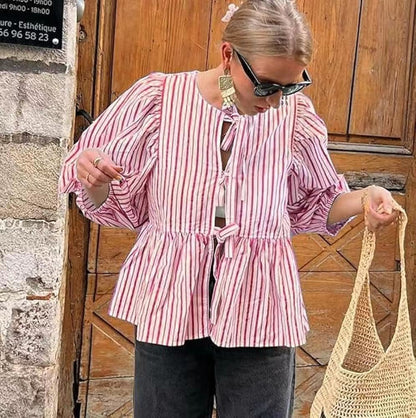 Blusas casuales dulces con tirantes y rayas para mujer