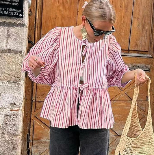 Blusas casuales dulces con tirantes y rayas para mujer