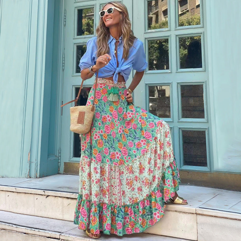 Bohemian Vacation Women Casual Floral Print Skirt