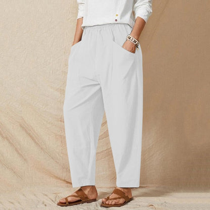 Women Solid Color Casual Stitching Loose Harem Elastic Waist Pants