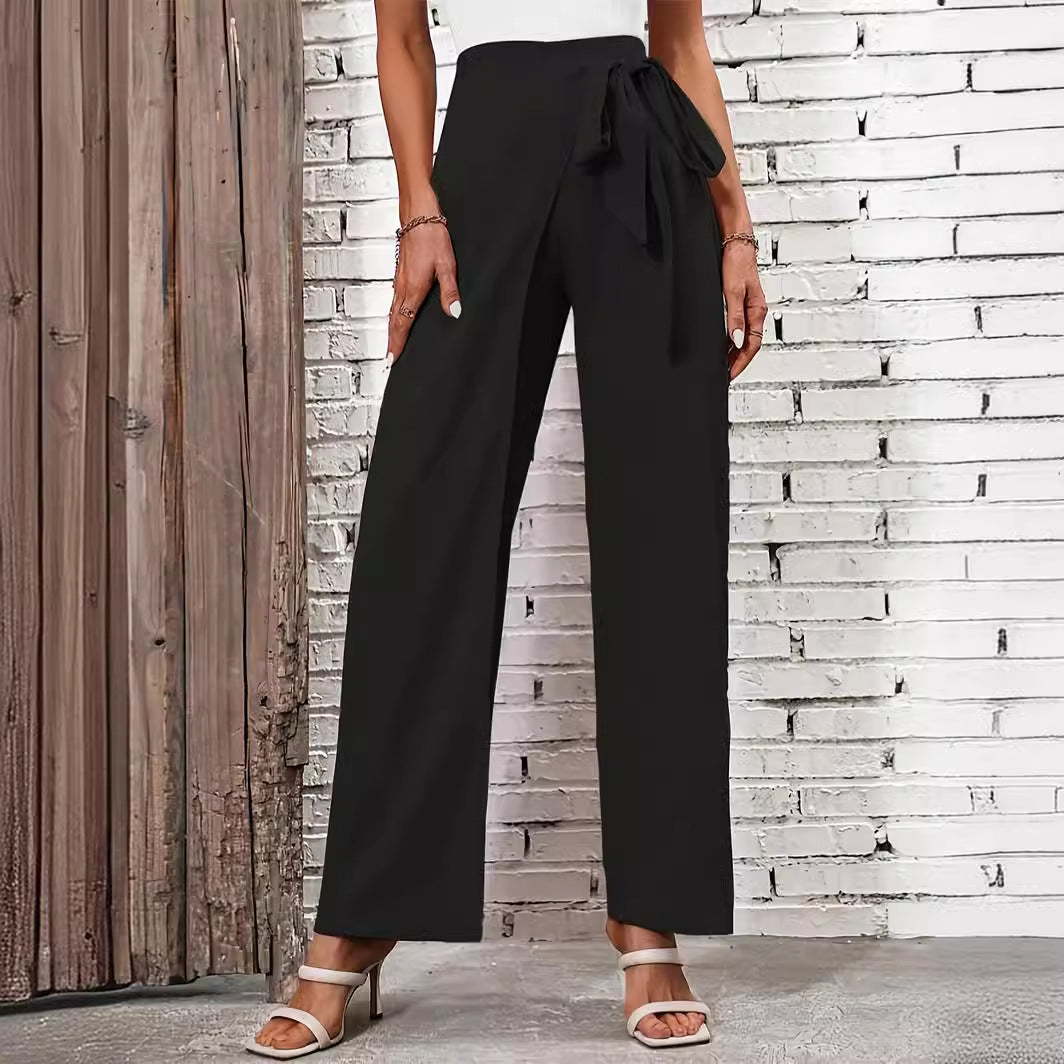 Women Fashion Casual High Waist Adjustable Lace-Up Pants