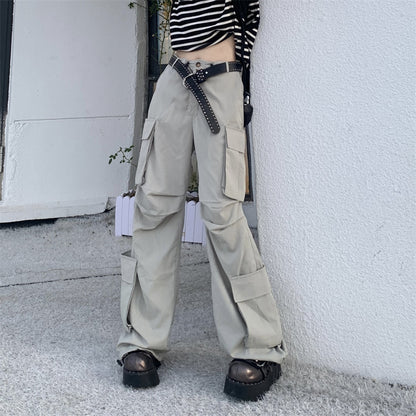 Pantalones cargo anchos, rectos, holgados e informales de color liso para mujer