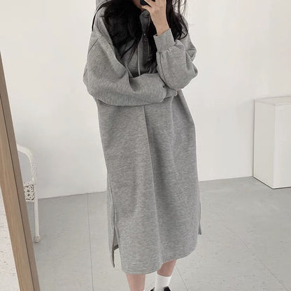 Autumn And Winter Women'S Casual Loose Solid Color Thickened Over-The-Knee Hoodies