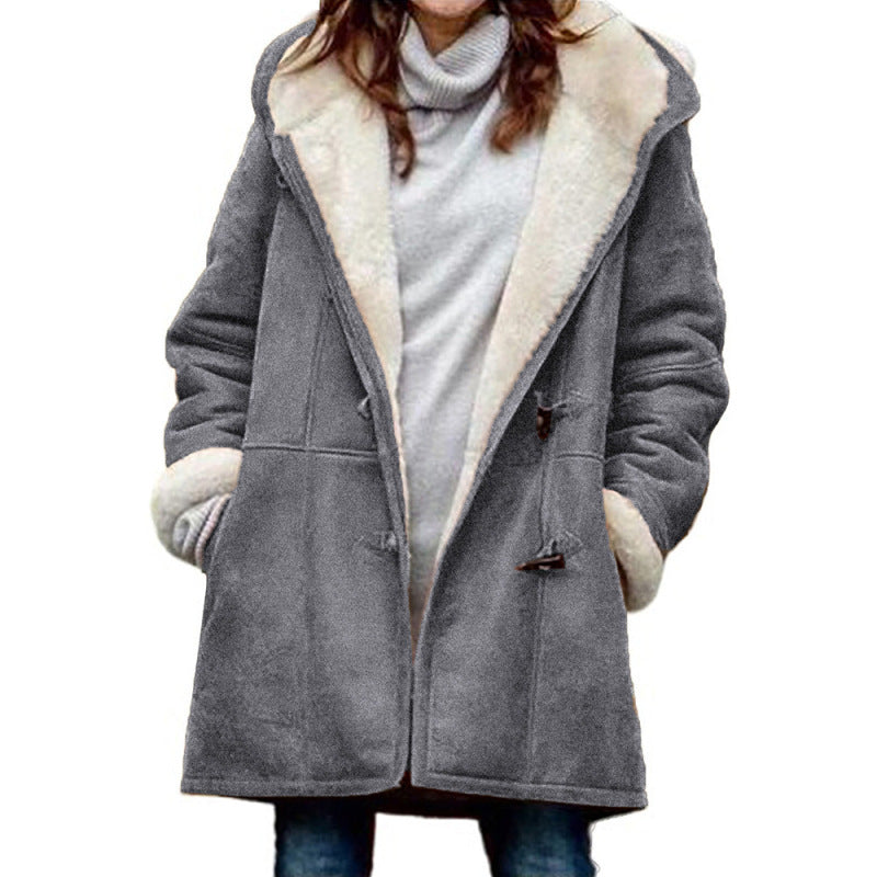 Abrigo de felpa cálido con capucha y forro polar de manga larga informal de invierno para mujer de talla grande
