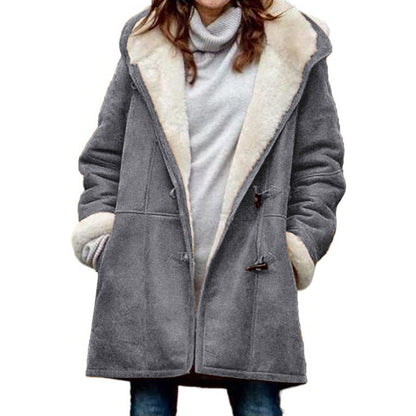 Abrigo de felpa cálido con capucha y forro polar de manga larga informal de invierno para mujer de talla grande