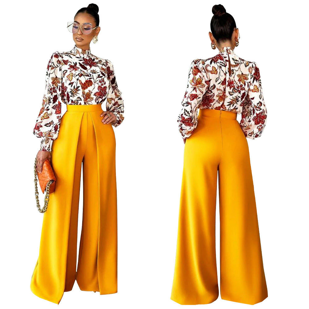 Women Casual Solid Color High-Waist Wide Leg Pants