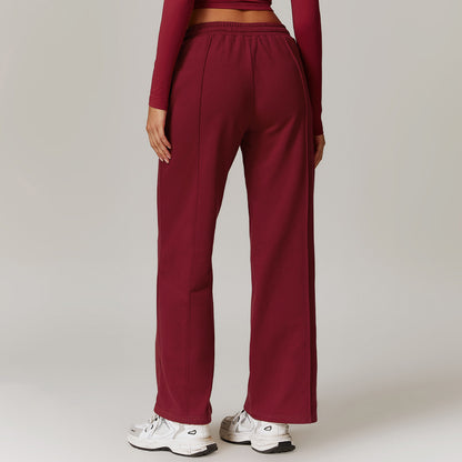 Women Fashion Casual Solid Color High Waist Loose Sports Pants