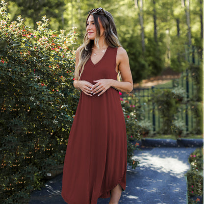 Summer Women'S Solid Color Casual V-Neck Sleeveless Tank Dress
