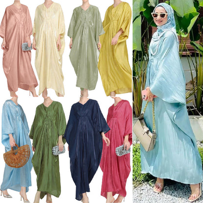 Women Casual Loose Solid Color Abaya Long Sleeve Maxi Dress