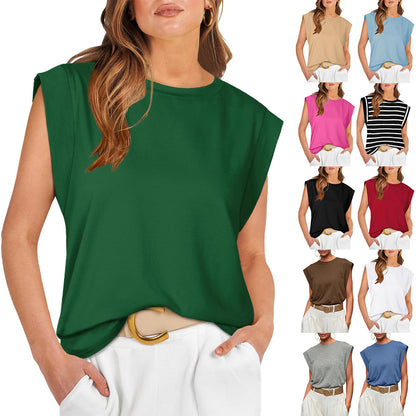 Camiseta informal holgada de verano con rayas y color liso para mujer