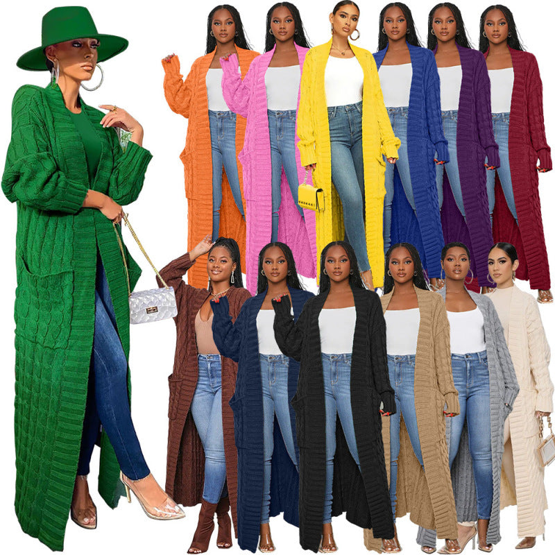 Women Winter Solid Color Long Sleeve Loose Casual Knitted Cardigan Over Coat