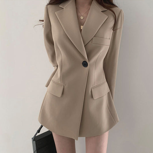 Blazer de manga larga holgado e informal para mujer, de color liso, a la moda, para oficina y elegante