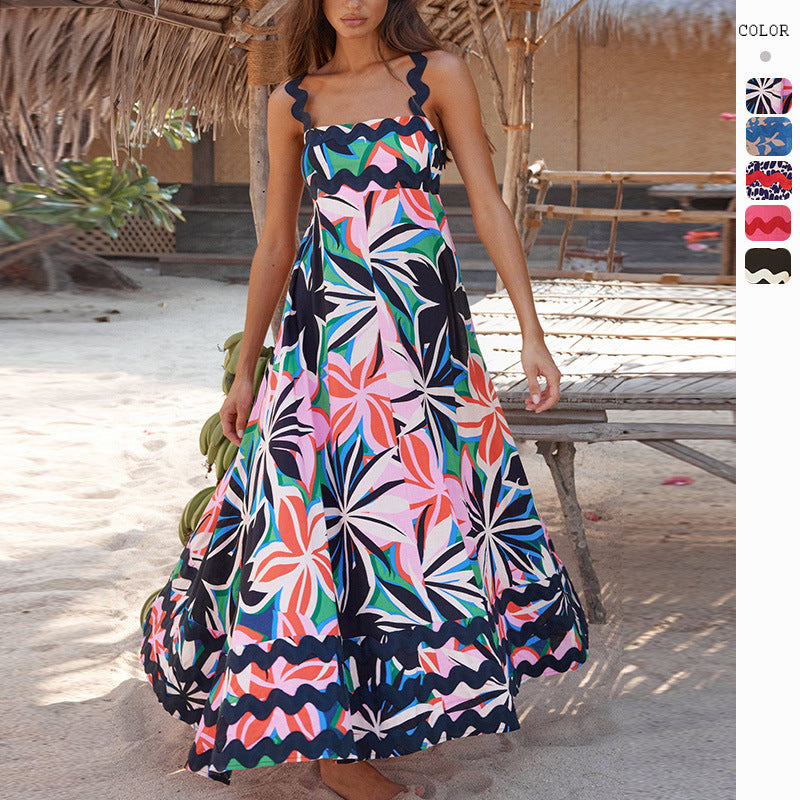 Women Casual Spring And Summer Vacation Printed Maxi Long Dress