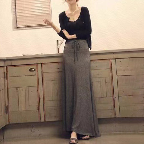 Falda informal de cintura alta con abertura lateral de color liso a la moda para mujer
