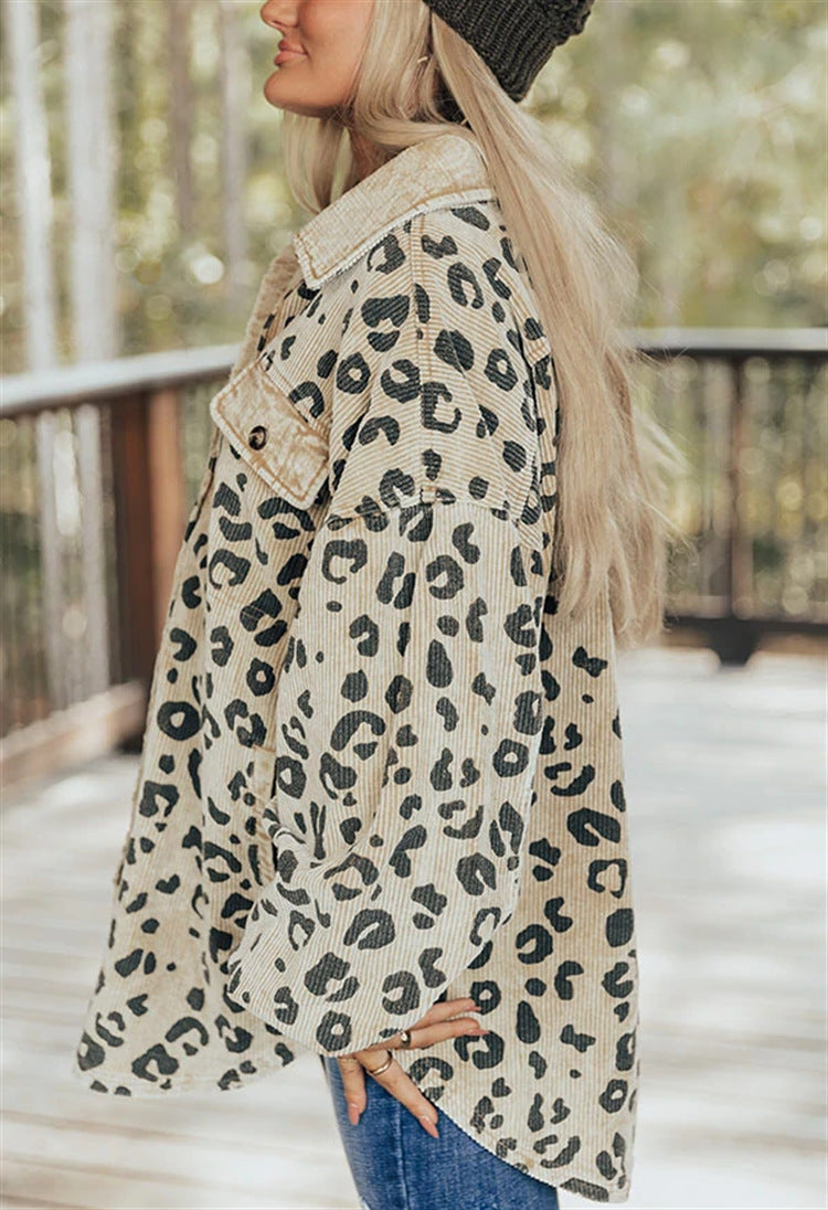 Abrigo de punto con estampado de leopardo informal y elegante para mujer