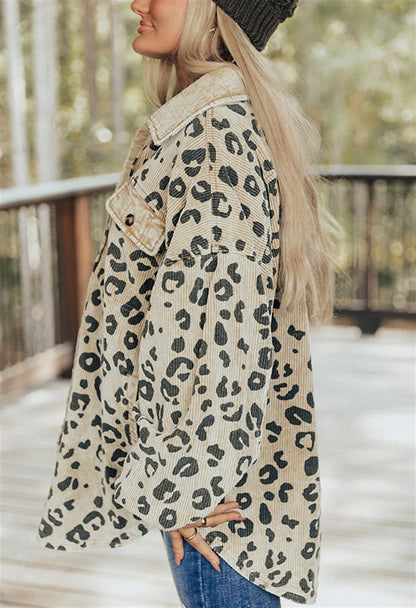 Abrigo de punto con estampado de leopardo informal y elegante para mujer