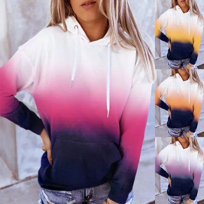 Sudadera con capucha de manga larga con estampado degradado holgado e informal para mujer